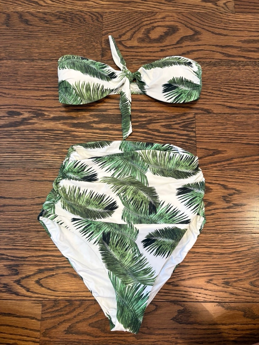 Melissa Odabash High-Waist Palm Leaf Bandeau Bikini Set